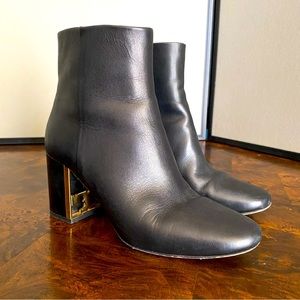 Tory Burch Gigi Black Leather Block Heel Booties Sz 8